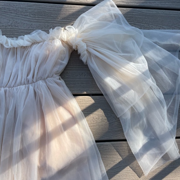 Peach flowy mesh babydoll dress with ruffles - Picture 3 of 9